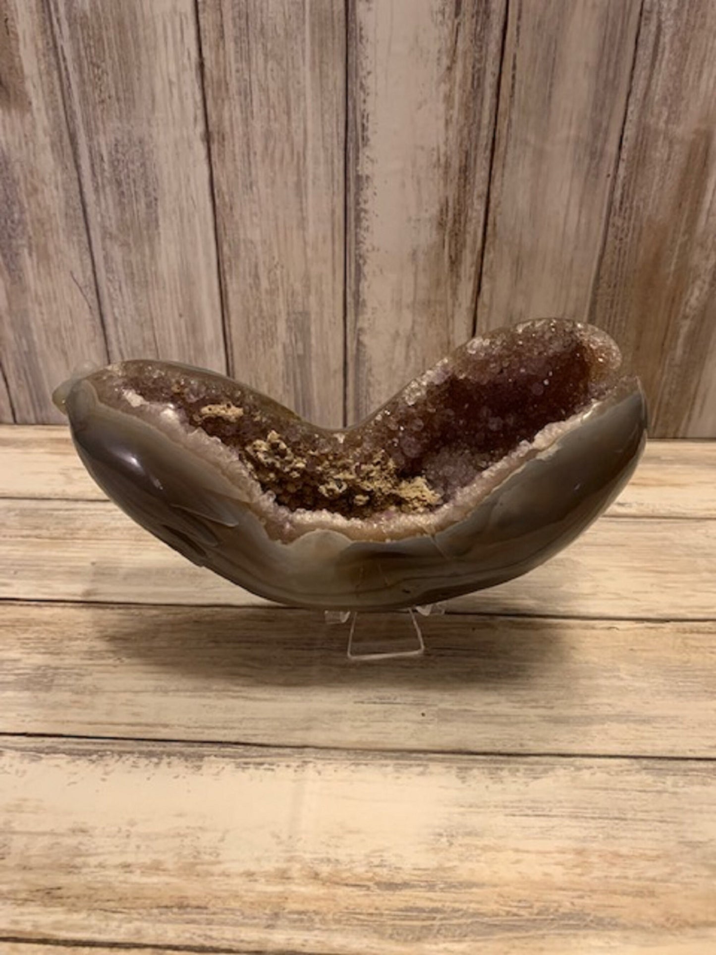 Geode Agate Crystal Large Carved Egg Plant Aubergine Purple Healing Reiki Unique Show Piece & Distance Reiki Session