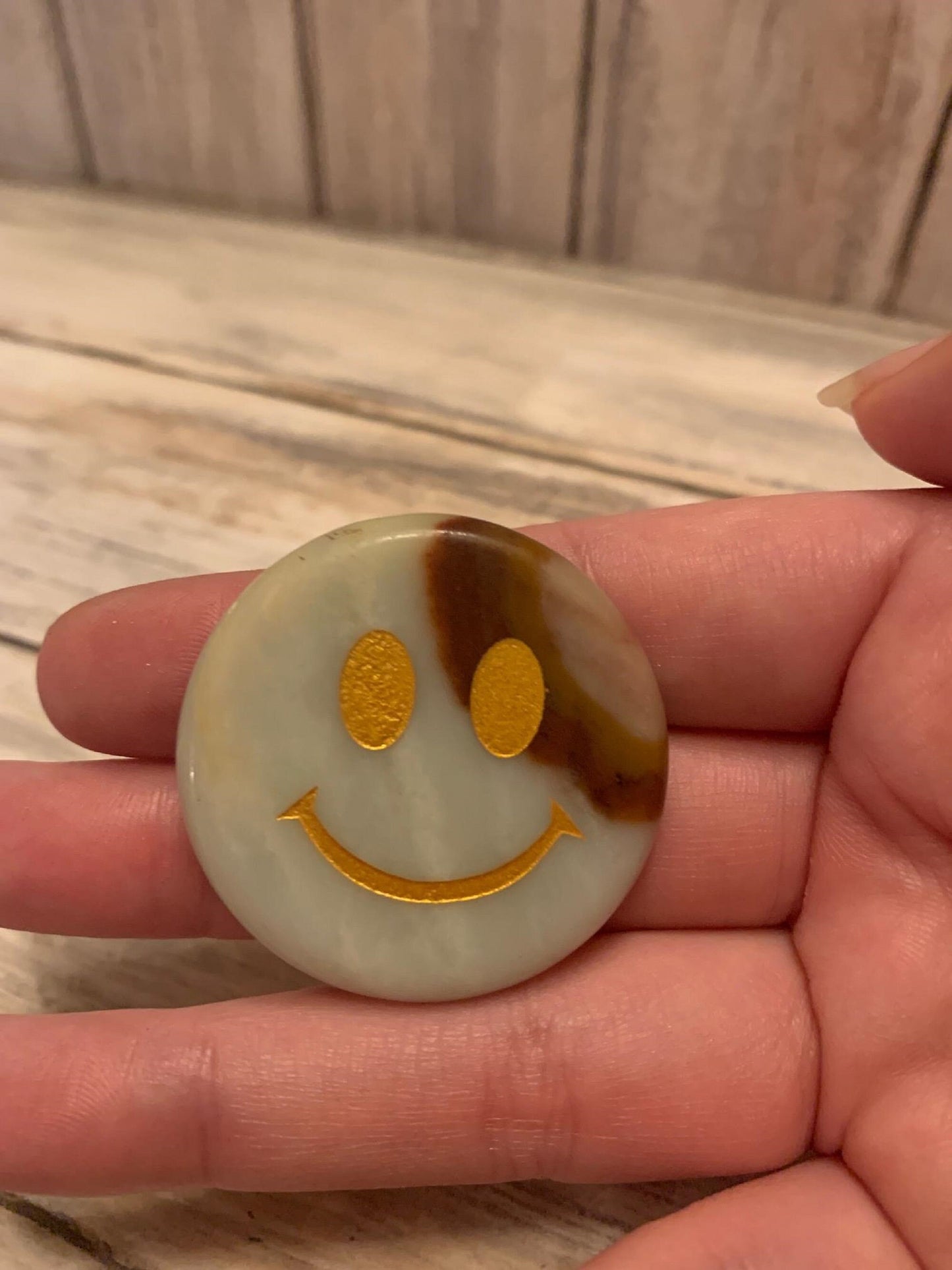 Smiley Face Healing Crystal Palm Stone, Flat Round Stone, Positive Energy Stone, Gift For Him or Her, Crystal Healing