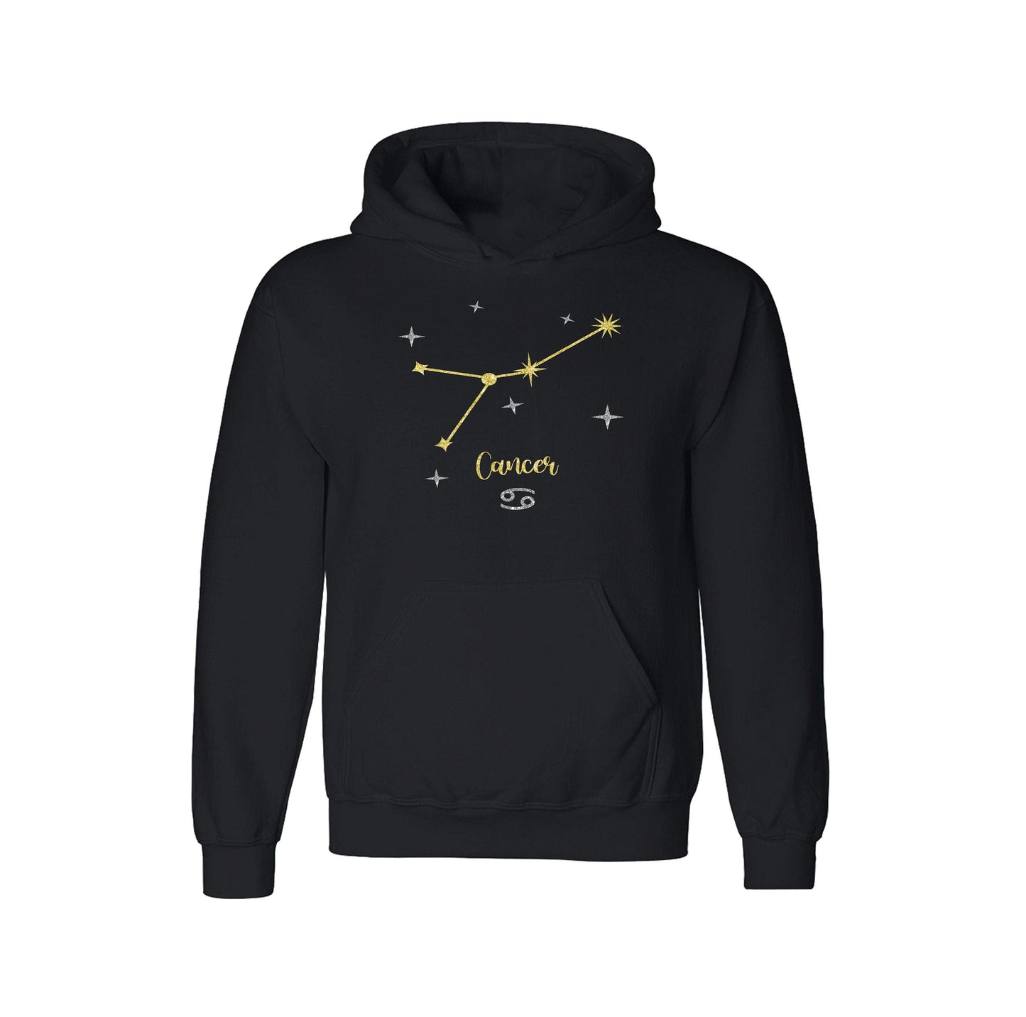 Constellation Star Sign Black Hoodie | Available in all 12 Star Signs | Zodiac Astrology | Celestial Glitter Print | Unisex Sizes
