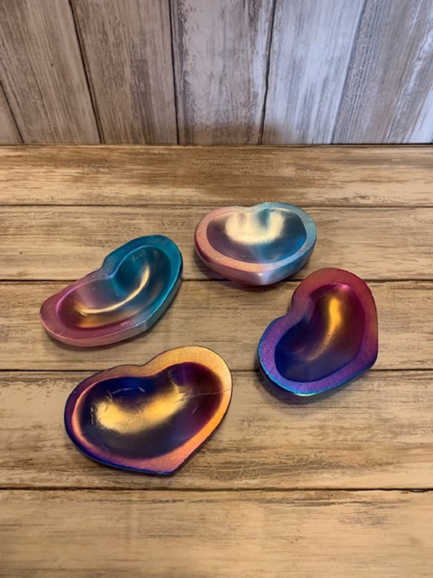 Rainbow Aura Heart Dish Crystal Bowl, Blue & Pink, Trinket Tray, Jewelry Holder, Gift For Her