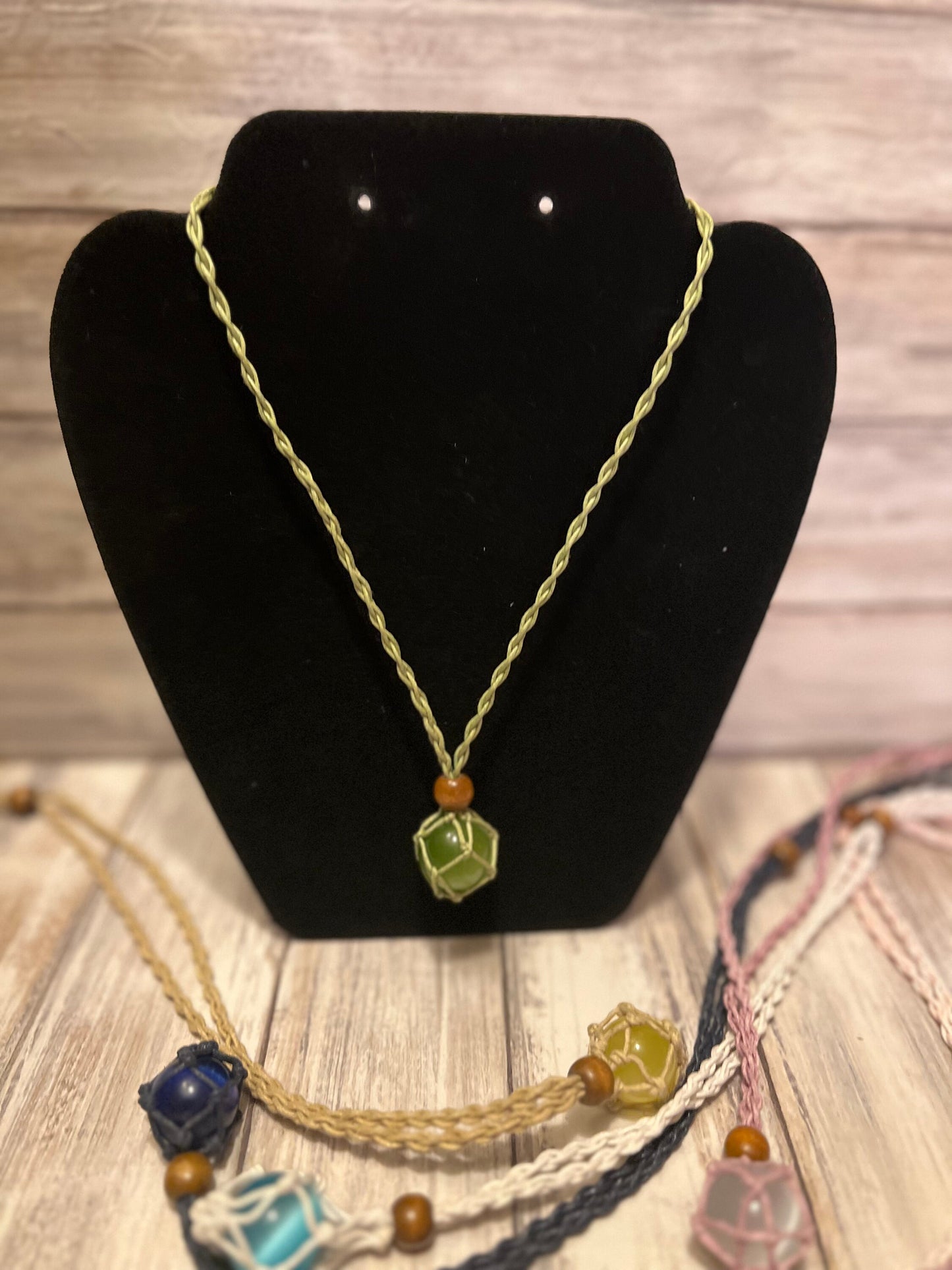 Macrame Crystal Pouch Necklace Crystal Holder Interchangeable Macrame Pouch Gemstone Cats Eye Sphere Spiritual Gift