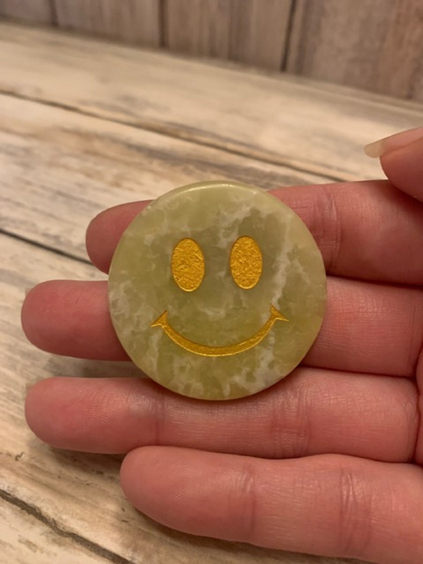 Smiley Face Healing Crystal Palm Stone, Flat Round Stone, Positive Energy Stone, Gift For Him or Her, Crystal Healing