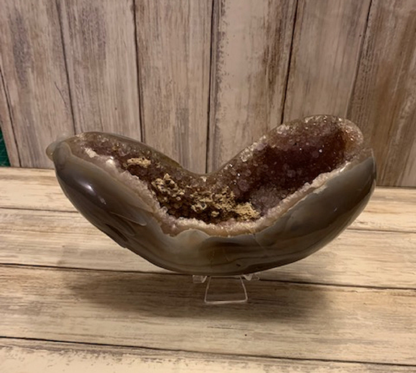 Geode Agate Crystal Large Carved Egg Plant Aubergine Purple Healing Reiki Unique Show Piece & Distance Reiki Session