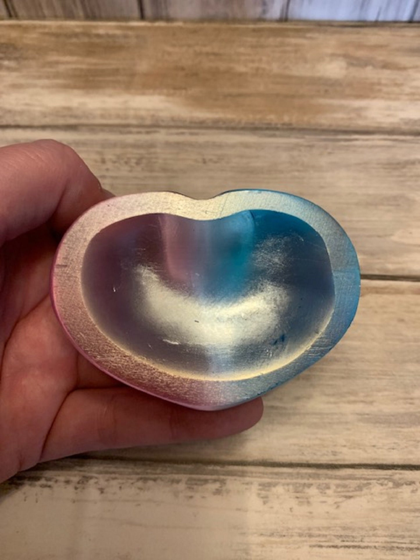 Rainbow Aura Heart Dish Crystal Bowl, Blue & Pink, Trinket Tray, Jewelry Holder, Gift For Her