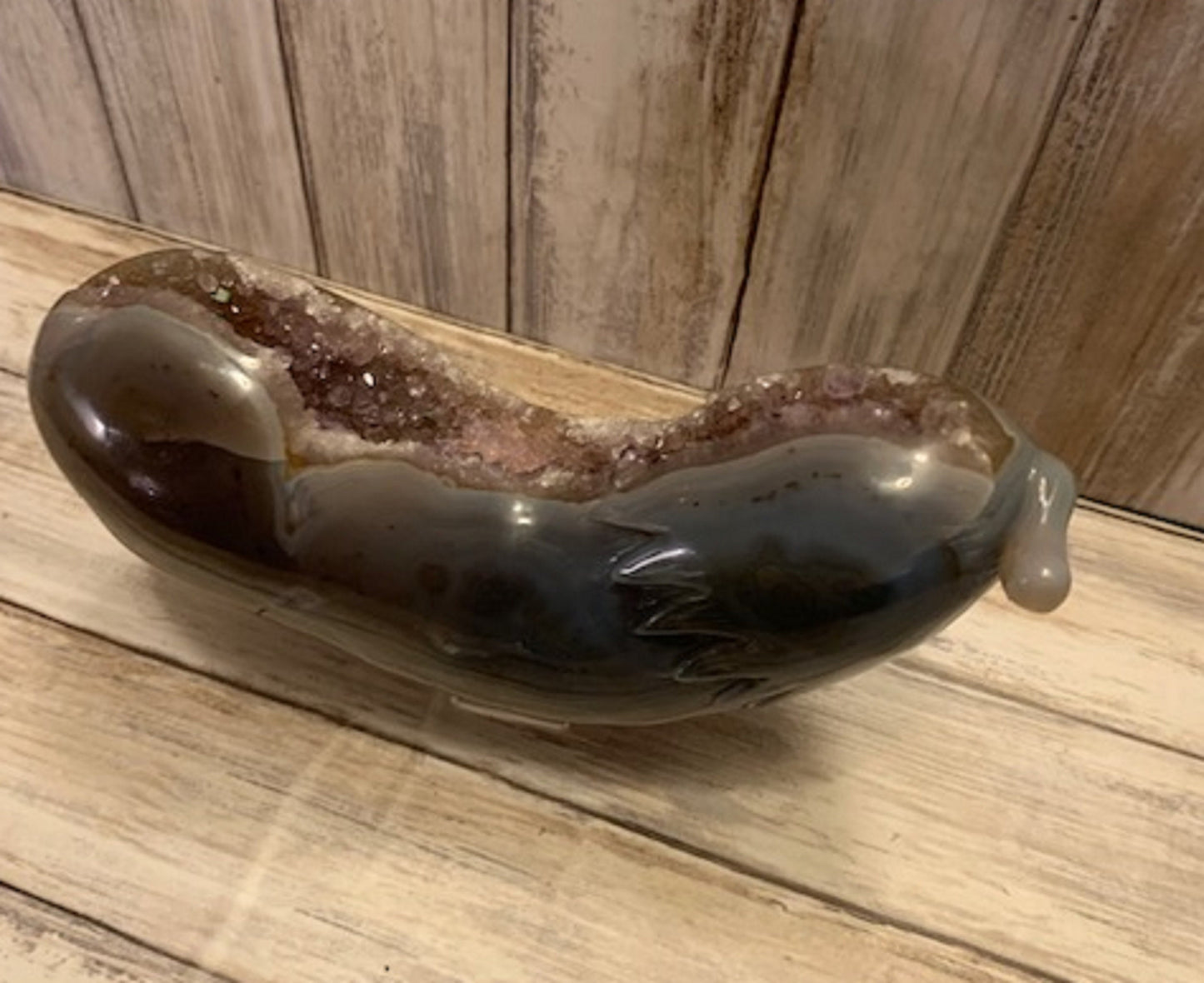 Geode Agate Crystal Large Carved Egg Plant Aubergine Purple Healing Reiki Unique Show Piece & Distance Reiki Session