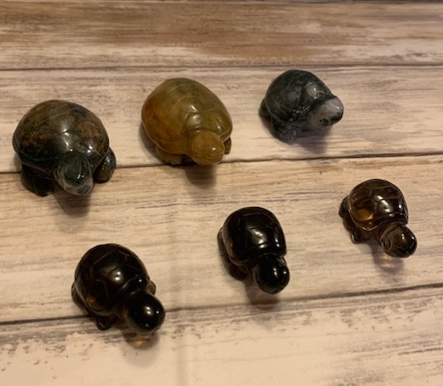 Chalcedony Jasper Smoky Quartz Moss Agate Carved Crystal Turtles Healing Reiki