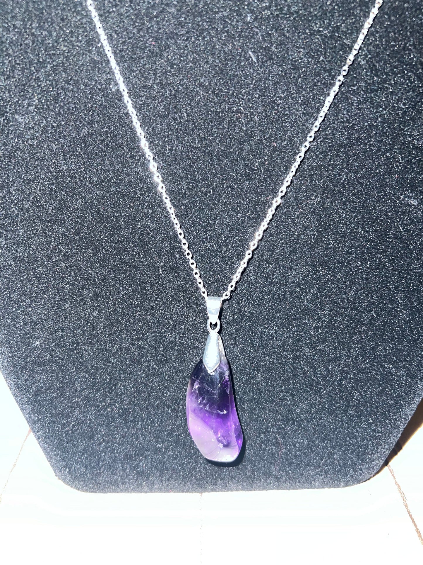 1. Raw Amethyst Pendant Necklace, 16" Silver Chain, Spiritual Jewelry, Crystal Gift