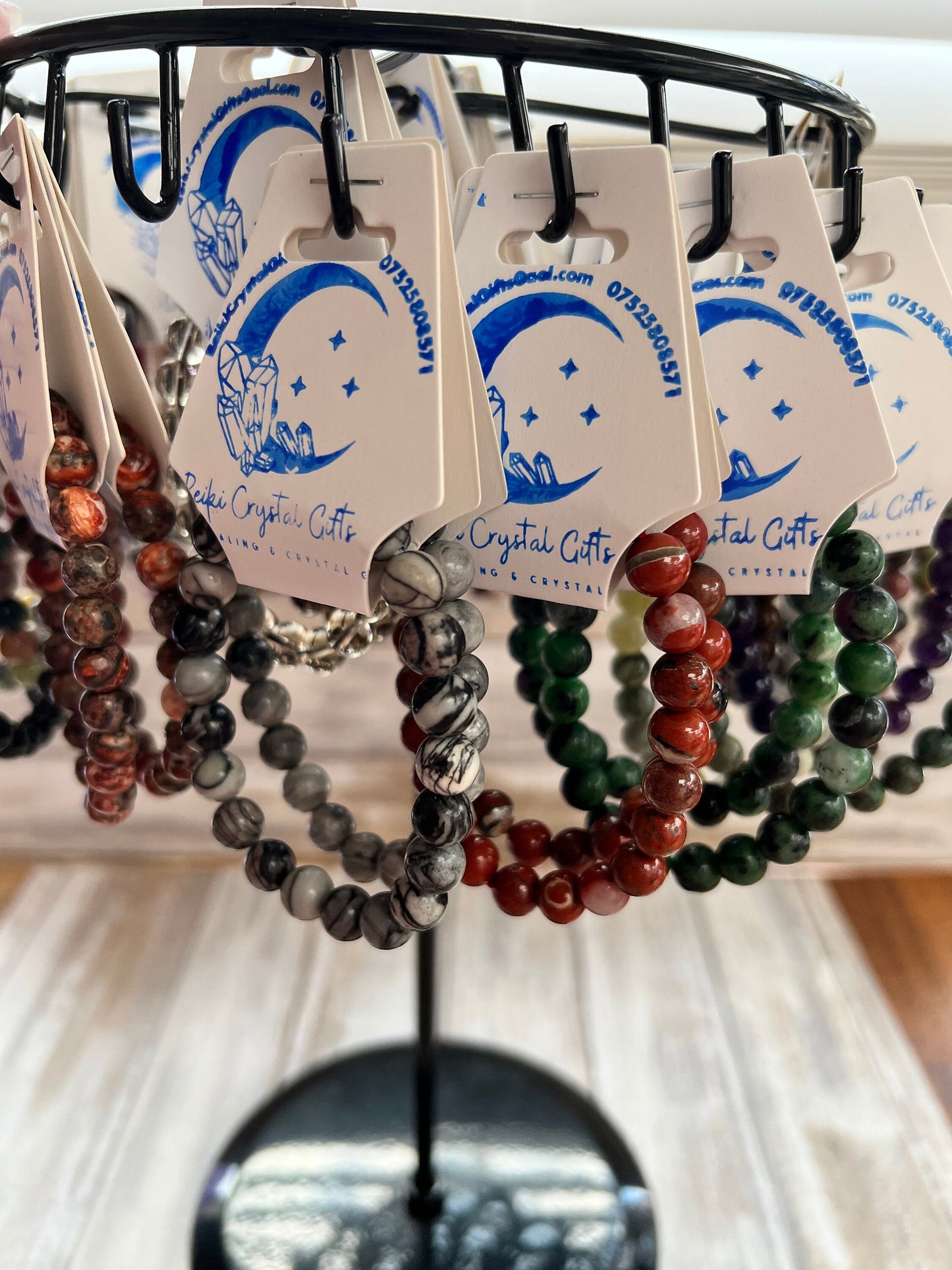 Healing Crystal Bracelet Spiritual Chakra Yoga Bracelets Gemstones Amethyst Calcite Jasper Czarnelian Rose Quartz Clear Turamaline Chakra