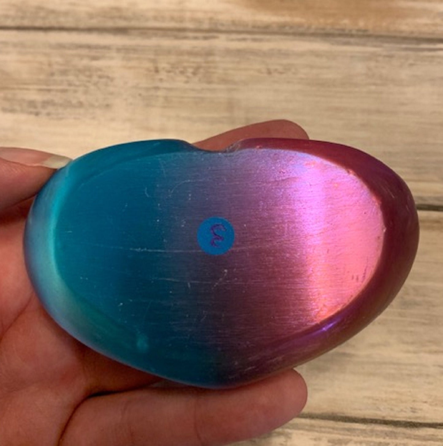 Rainbow Aura Heart Dish Crystal Bowl, Blue & Pink, Trinket Tray, Jewelry Holder, Gift For Her