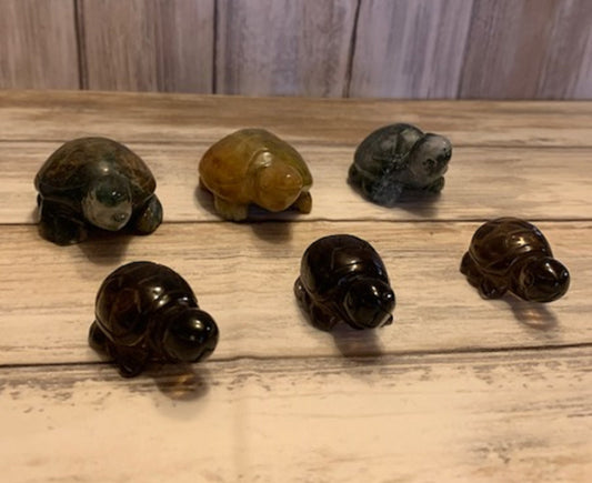 Chalcedony Jasper Smoky Quartz Moss Agate Carved Crystal Turtles Healing Reiki