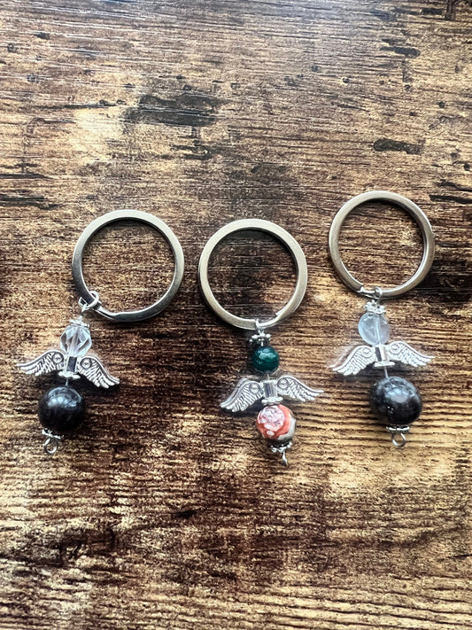 Crystal Energy Key Ring, Healing Angel Keychain, Spiritual Protection, Positive Vibes Keyring