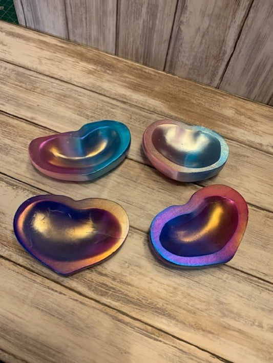 Rainbow Aura Heart Dish Crystal Bowl, Blue & Pink, Trinket Tray, Jewelry Holder, Gift For Her