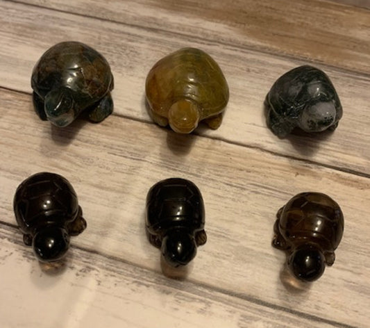 Chalcedony Jasper Smoky Quartz Moss Agate Carved Crystal Turtles Healing Reiki
