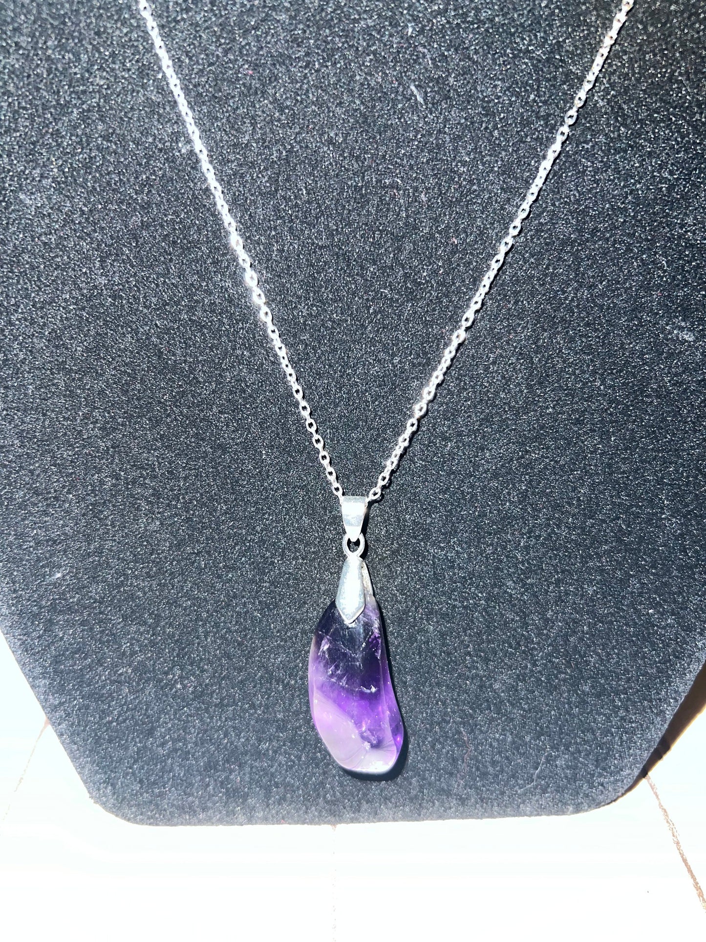 1. Raw Amethyst Pendant Necklace, 16" Silver Chain, Spiritual Jewelry, Crystal Gift