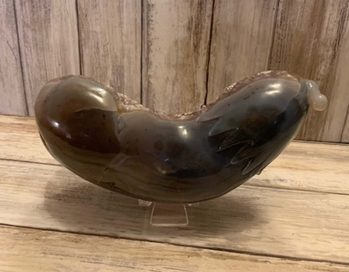 Geode Agate Crystal Large Carved Egg Plant Aubergine Purple Healing Reiki Unique Show Piece & Distance Reiki Session