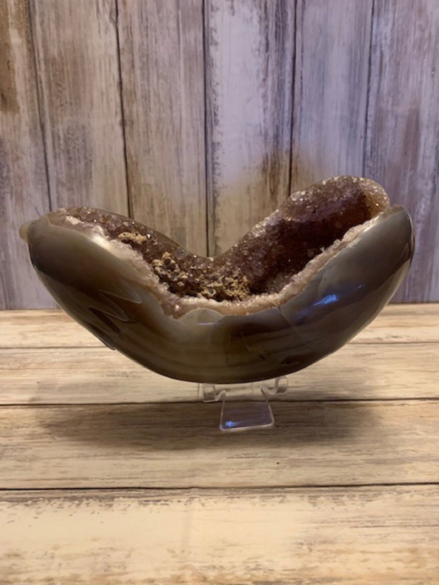 Geode Agate Crystal Large Carved Egg Plant Aubergine Purple Healing Reiki Unique Show Piece & Distance Reiki Session