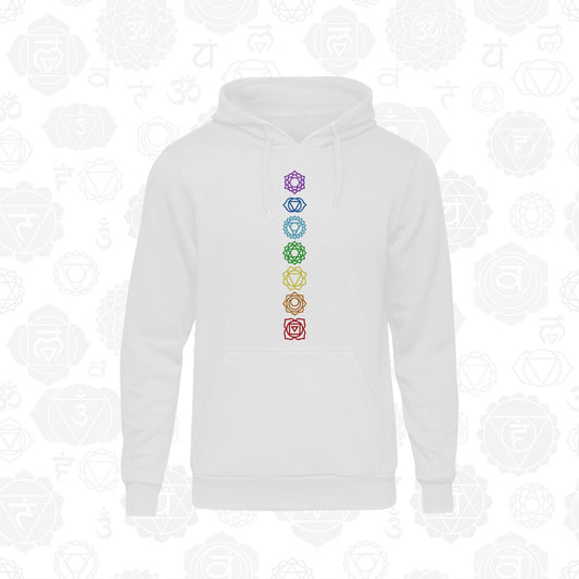 Chakra Hoodie Healing 7 Symbols Unisex Spiritual Gift Hand Printed Black White Grey UK