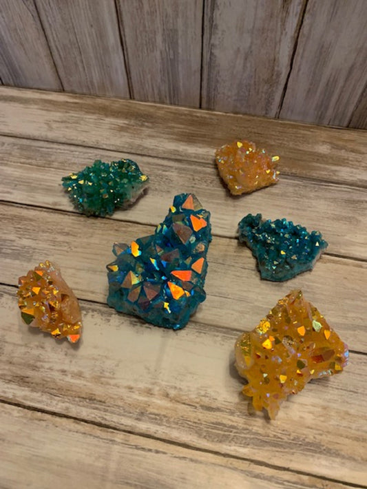 Yellow Blue Aura Cluster Healing Crystals, Raw Crystal Cluster, Chakra Crystal, Meditation Crystal, Natural Crystal