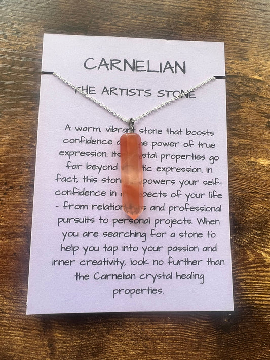 Carnelian Pendant Silver Chain Necklace Healing Crystal