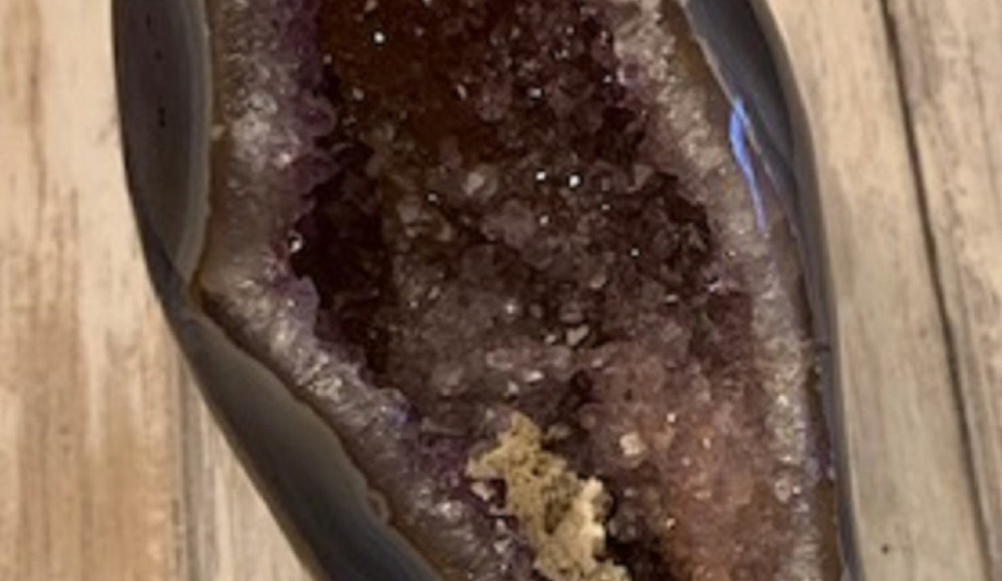 Geode Agate Crystal Large Carved Egg Plant Aubergine Purple Healing Reiki Unique Show Piece & Distance Reiki Session
