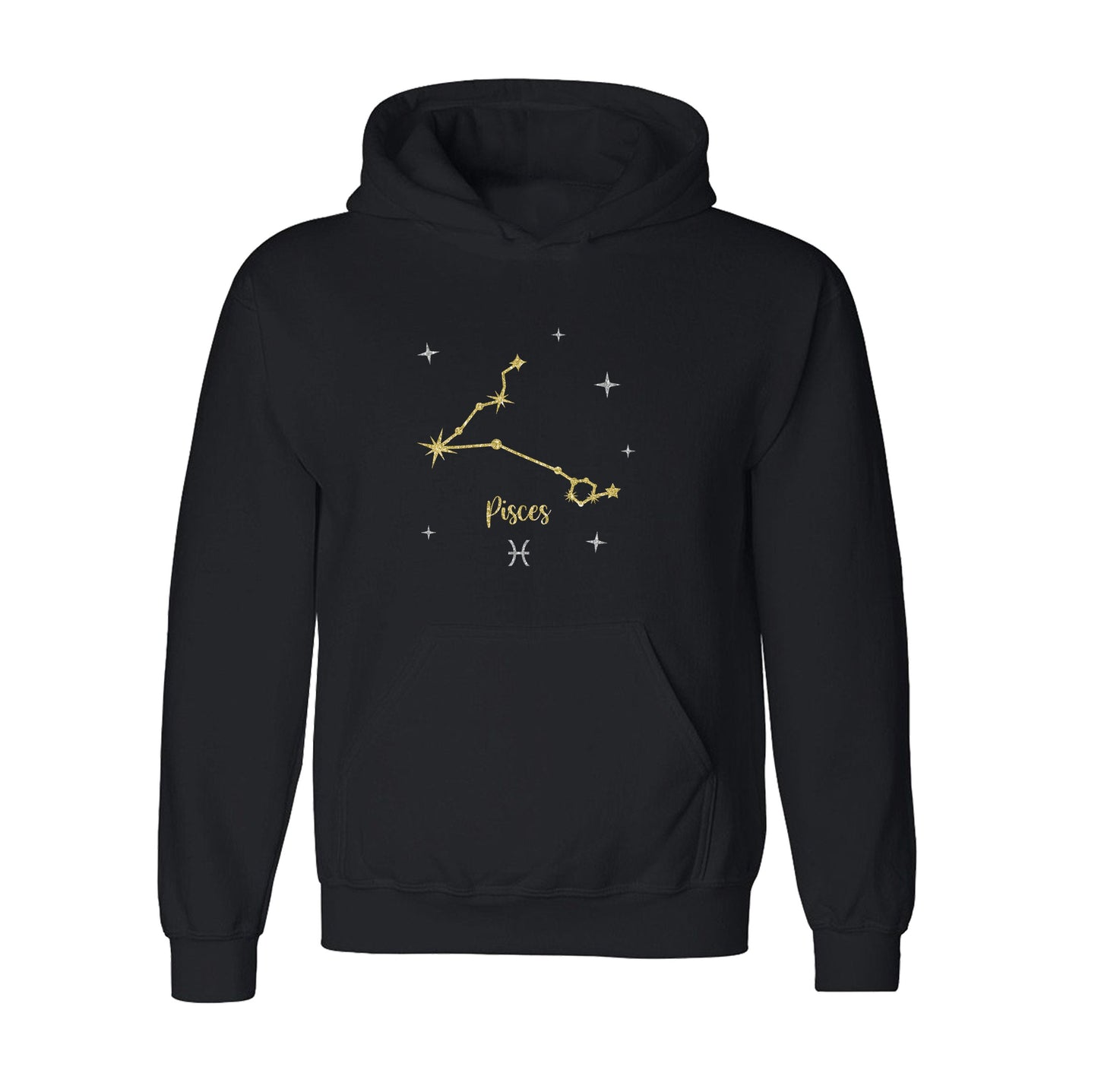 Constellation Star Sign Black Hoodie | Available in all 12 Star Signs | Zodiac Astrology | Celestial Glitter Print | Unisex Sizes