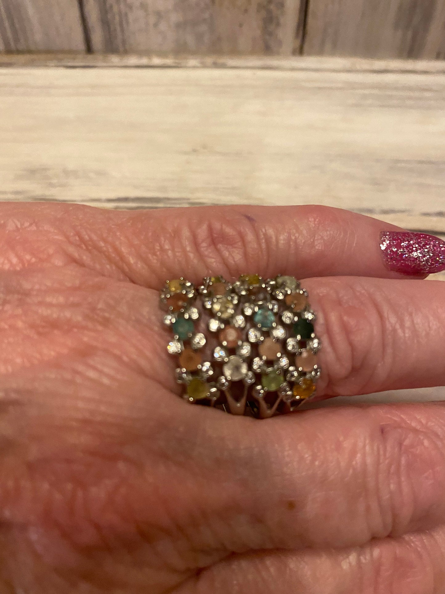 Silver Rainbow Tourmaline Ring, Sterling Silver Gemstone Ring, Colorful Ring, Statement Ring, Handcrafted Jewelry