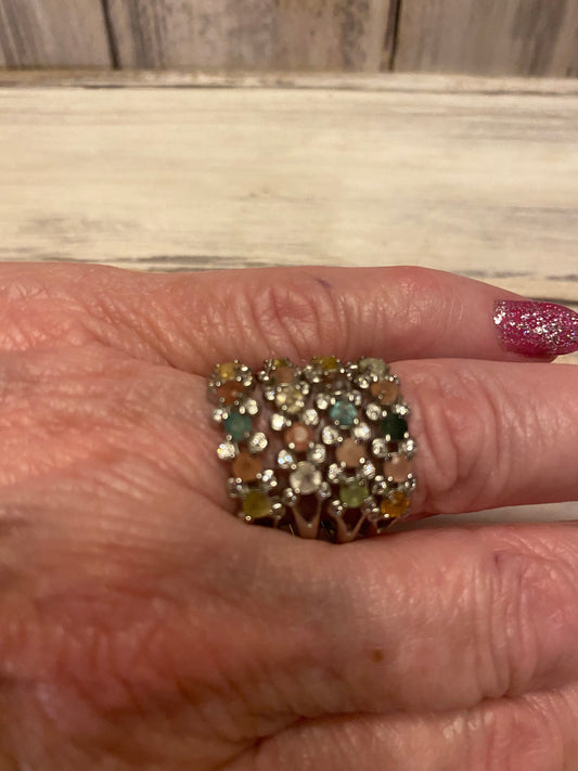 Silver Rainbow Tourmaline Ring, Sterling Silver Gemstone Ring, Colorful Ring, Statement Ring, Handcrafted Jewelry