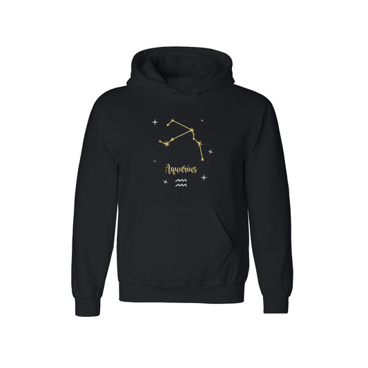 Constellation Star Sign Black Hoodie | Available in all 12 Star Signs | Zodiac Astrology | Celestial Glitter Print | Unisex Sizes