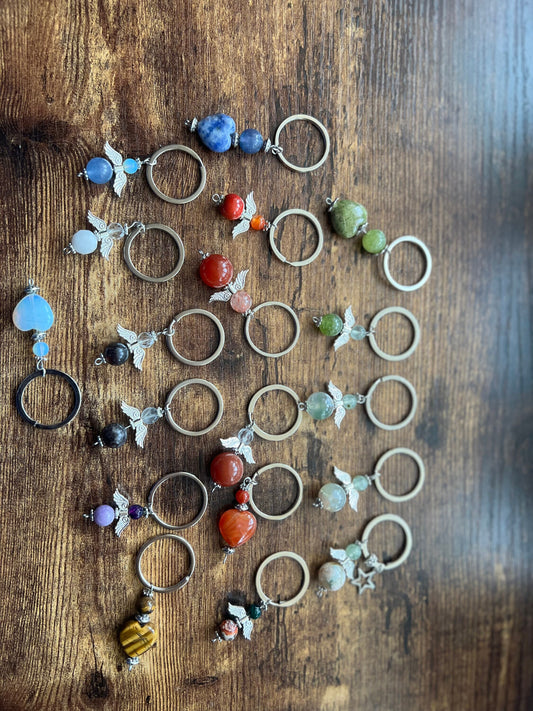 Crystal Energy Key Ring, Healing Angel Keychain, Spiritual Protection, Positive Vibes Keyring