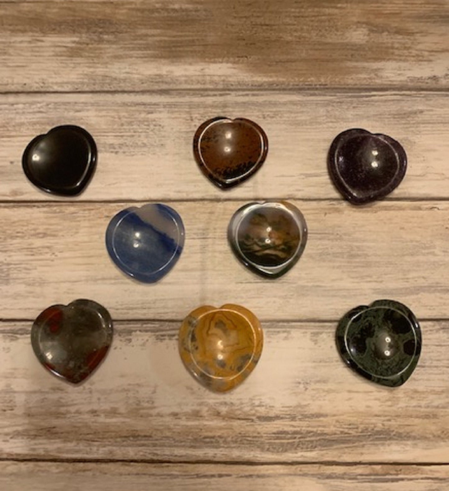Heart Shaped Thumb Worry Stone - Crystal Healing Reiki Gift - Amethyst Blue Aventurine Obsidian Moss Agate