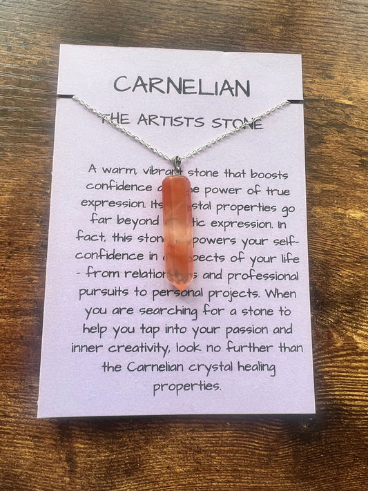 Carnelian Pendant Silver Chain Necklace Healing Crystal