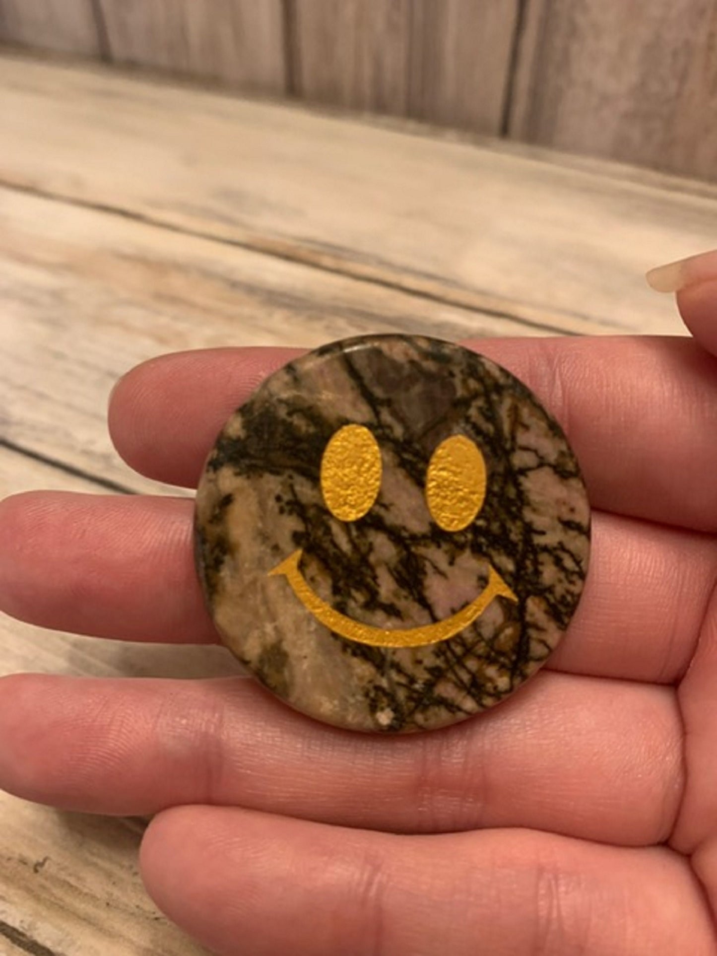 Smiley Face Healing Crystal Palm Stone, Flat Round Stone, Positive Energy Stone, Gift For Him or Her, Crystal Healing