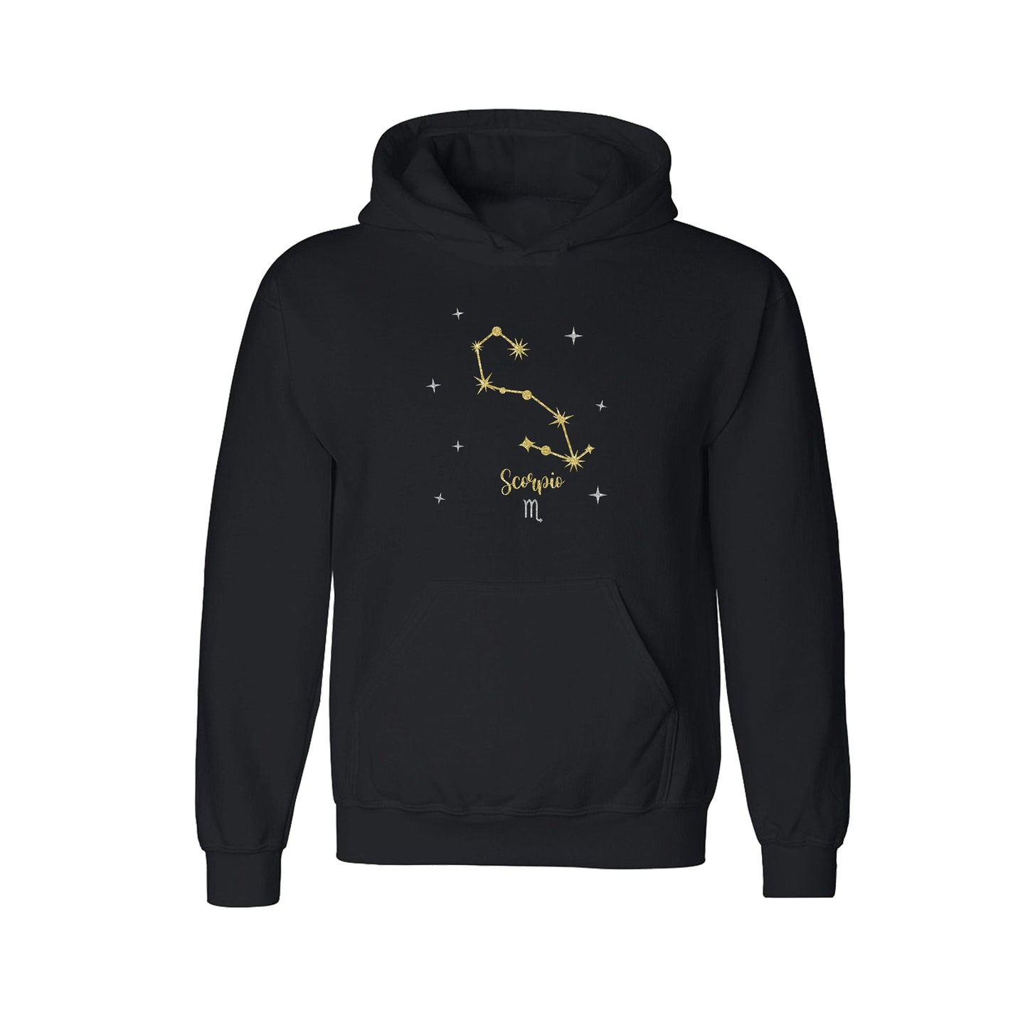 Constellation Star Sign Black Hoodie | Available in all 12 Star Signs | Zodiac Astrology | Celestial Glitter Print | Unisex Sizes