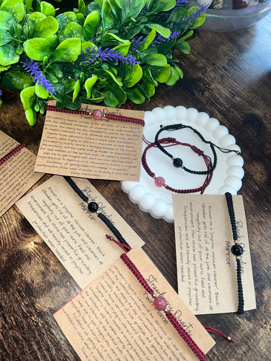 Black Obsidian Strawberry Quartz Bracelets Anklet  Natural Gemstone Healing Chakra Yoga Reiki Surfer Aphrodite Crystal Twin Flame