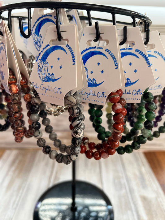 Healing Crystal Bracelet Spiritual Chakra Yoga Bracelets Gemstones Amethyst Calcite Jasper Czarnelian Rose Quartz Clear Turamaline Chakra