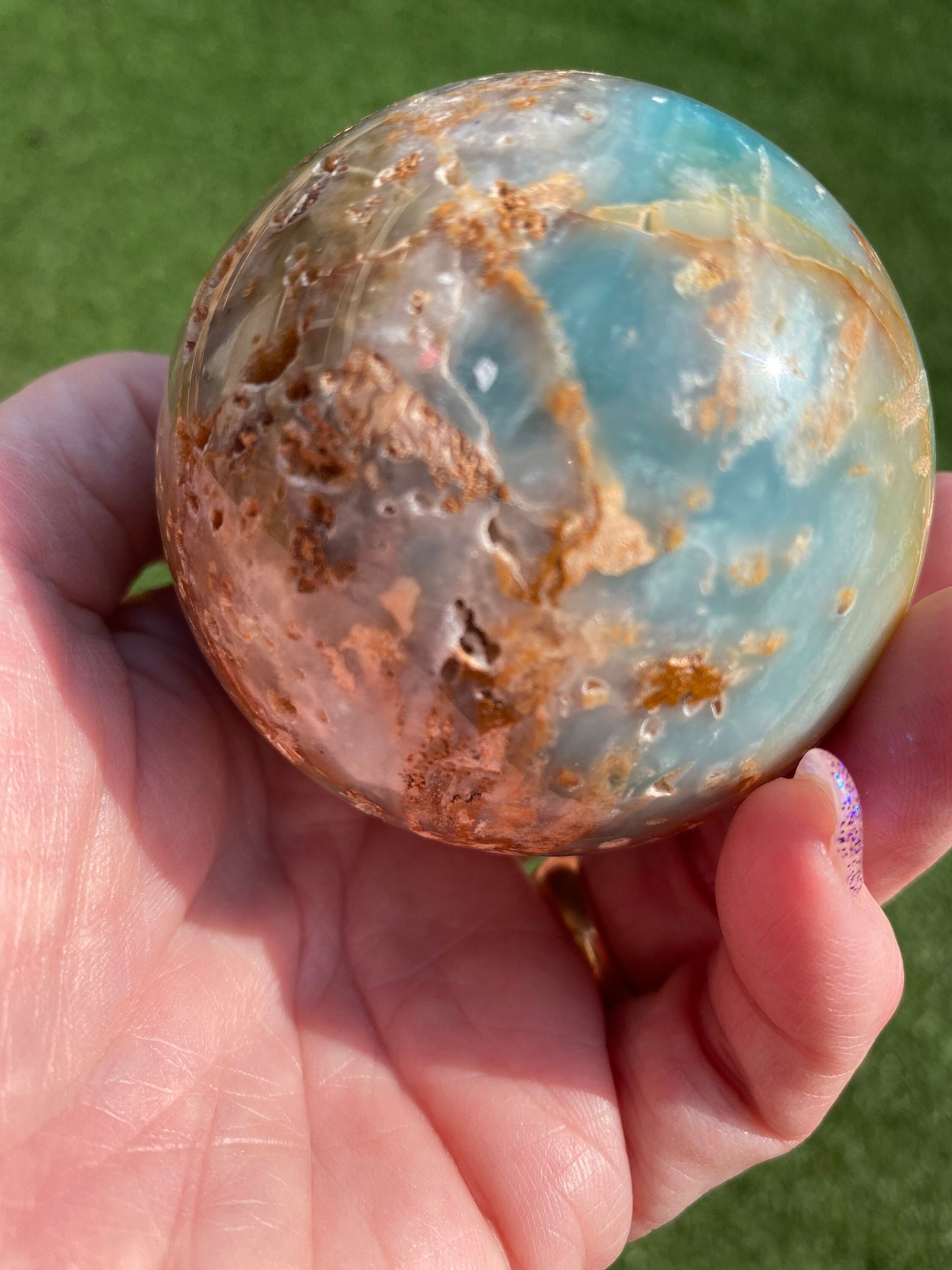 Caribbean Calcite Large Tower Point, Healing Crystal for Reiki, Oblique Spheres, Carved Animal Figurines