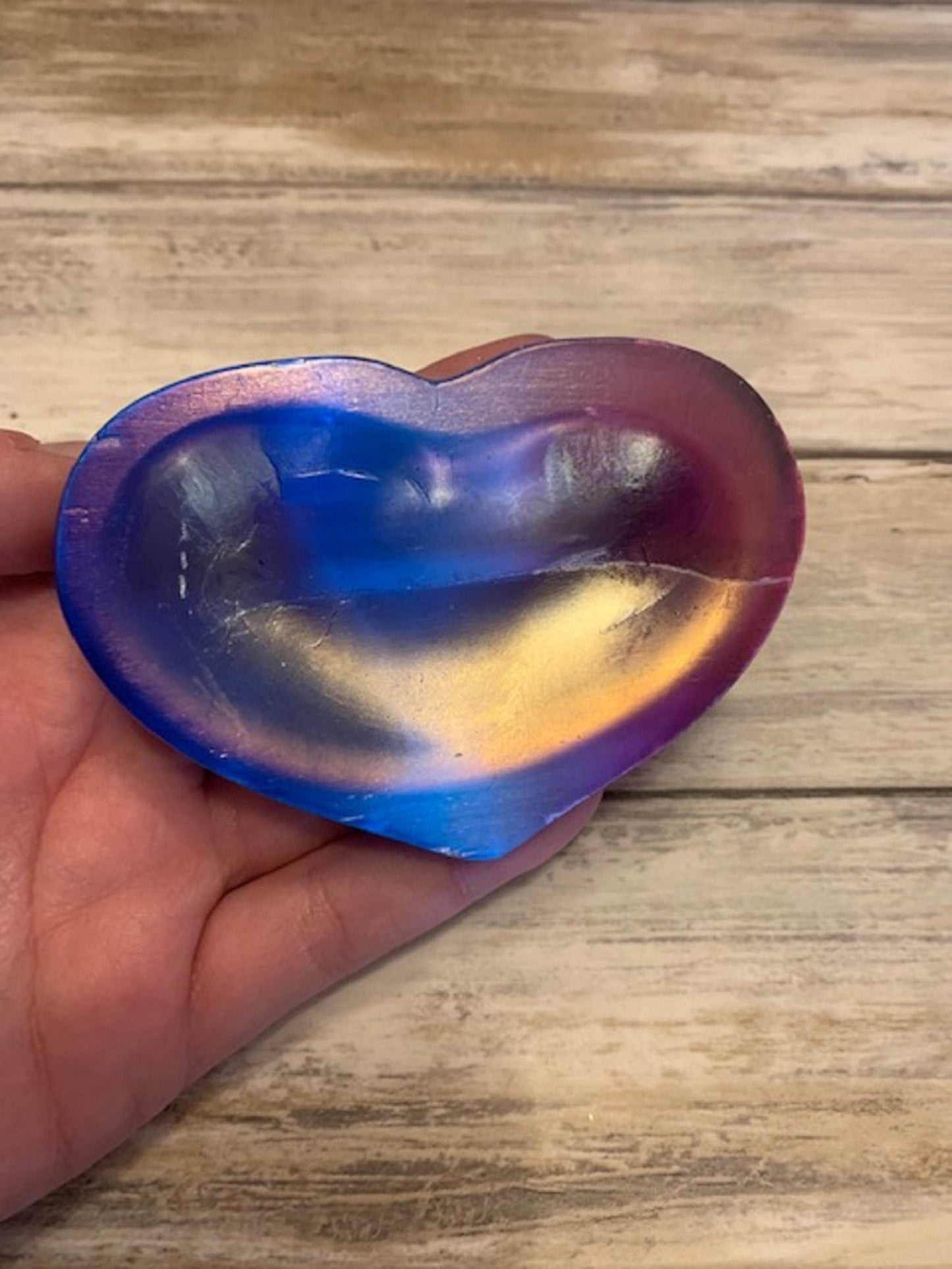 Rainbow Aura Heart Dish Crystal Bowl, Blue & Pink, Trinket Tray, Jewelry Holder, Gift For Her