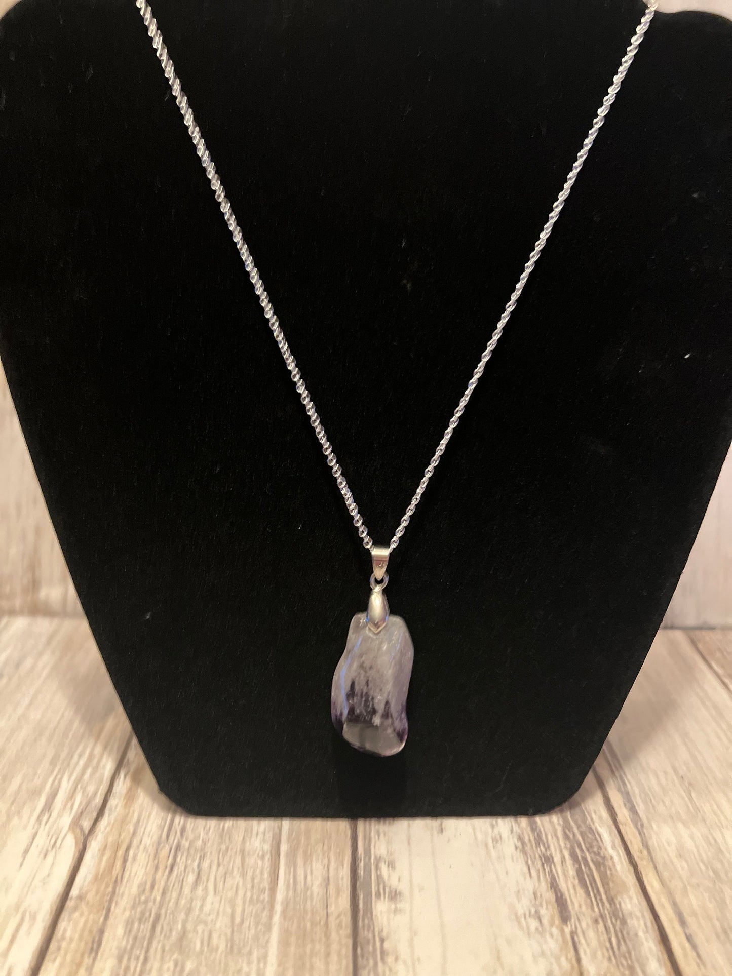 1. Raw Amethyst Pendant Necklace, 16" Silver Chain, Spiritual Jewelry, Crystal Gift