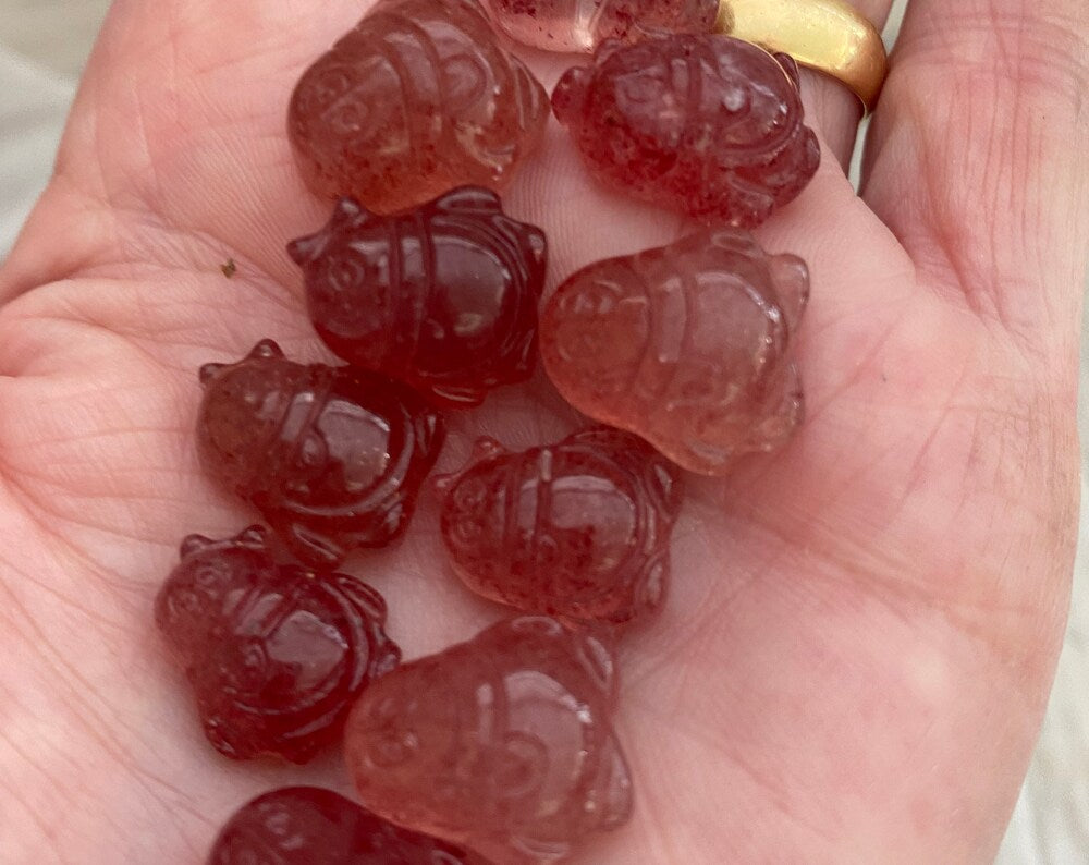 Strawberry Quartz Penguin Figurines | Hand Carved Twin Flame Crystal | Energy Healing Crystals