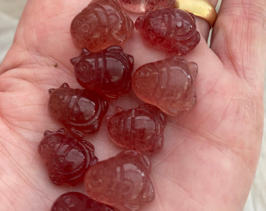 Strawberry Quartz Penguin Figurines | Hand Carved Twin Flame Crystal | Energy Healing Crystals