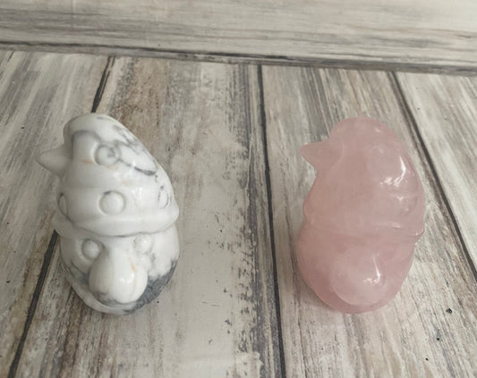 Hand Carved Crystal Gnome Figurines - Rose Quartz & Howlite - Unique Gift Idea